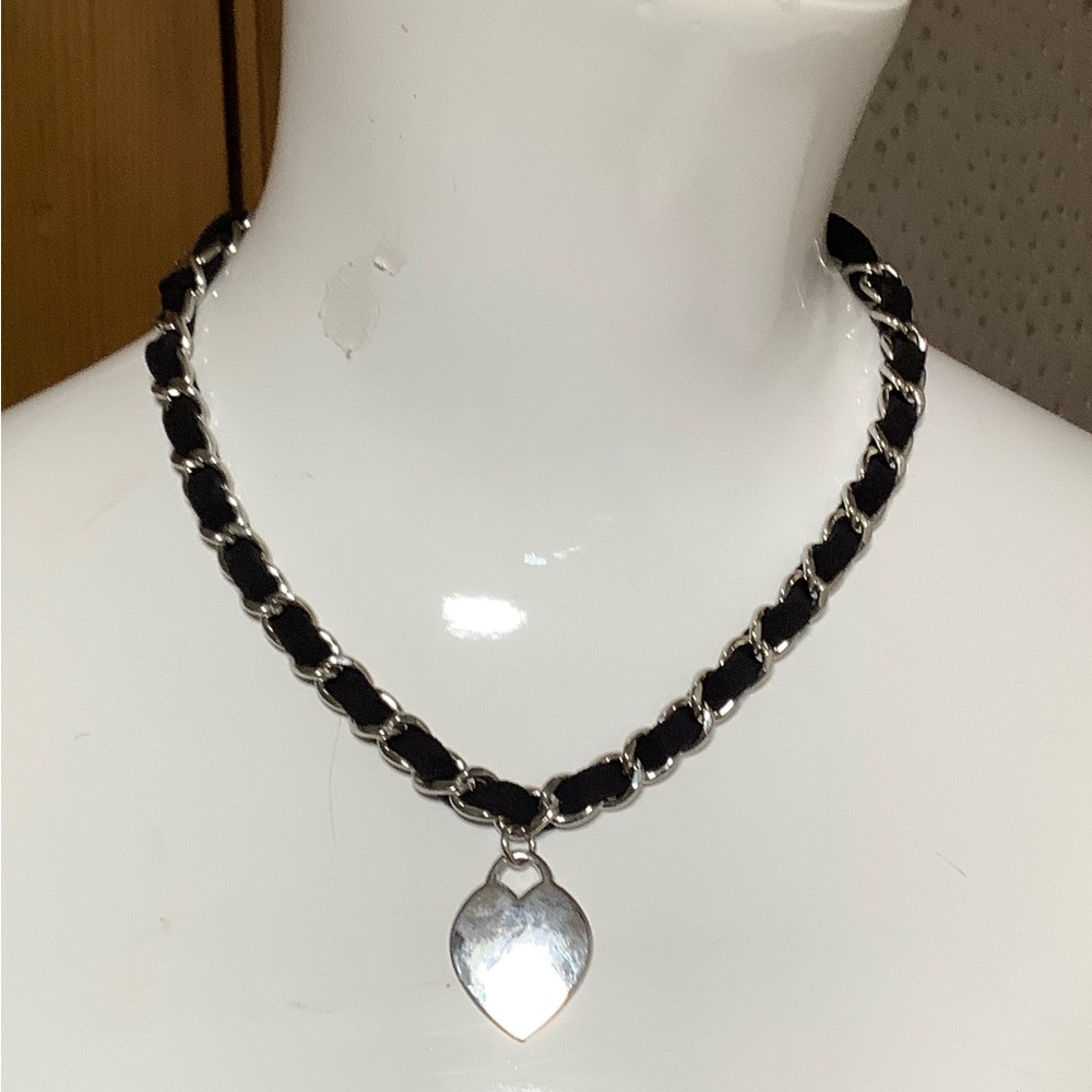 Guess braided leather and silver heart choker